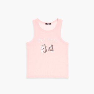 Girls Fashion Pink Sequin Embellished Sea Side 84 Mesh Tank Top Size 7-8